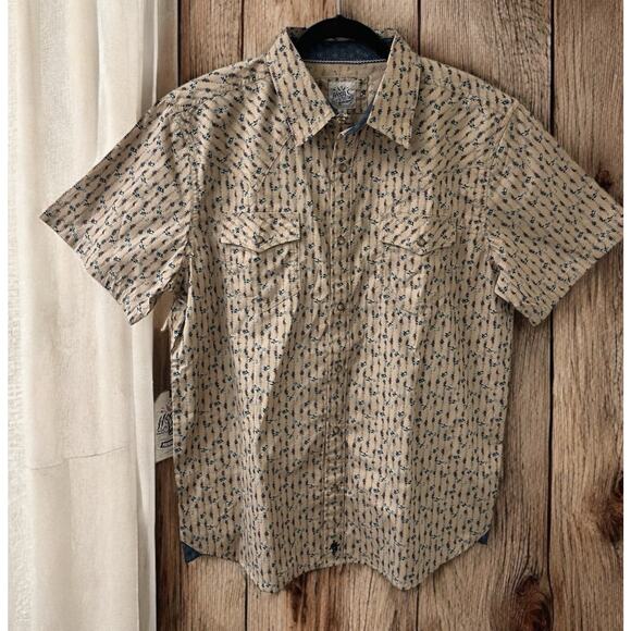 NWT Moon Shine Men Shirt Large Western Short Sleeve Pearl Snap Cotton Tan - Picture 1 of 7